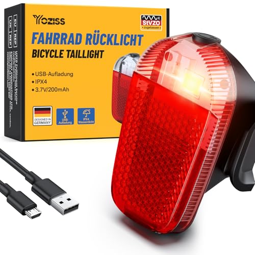YOZISS Fahrrad Rücklicht mit Reflektor,StVZO-zugelassen Fahrradbeleuchtung IPX5 Wasserdicht LED Rücklicht Fahrradlicht hinten für Rennrad,MTB,Kinderfahrrad