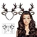 Produktbild LOYEBOHU Reh Kostüm Damen Fasching, Reh Haarreif Damen Mädchen, 1 Geweih Haarreif + 1 Glitzer Gesichtstattoo Karneval Mottoparty Cosplay
