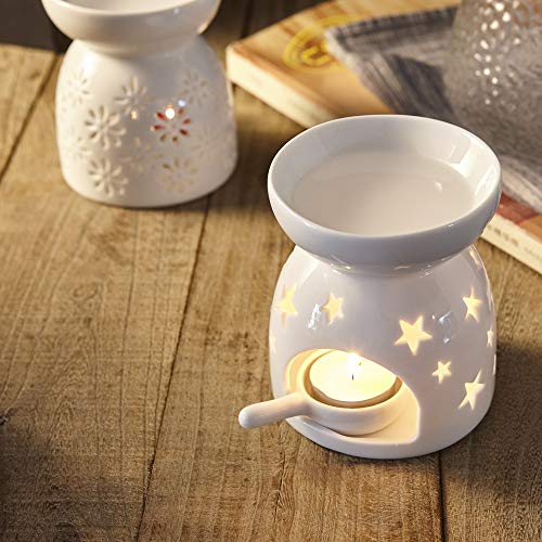 Bochee Bruleur Bougie en Céramique avec Coffret Cadeau, Brûleur Tartelette, Motif étoiles, Aromathérapie, Brûleur Huile Essentielle avec Porte-Bougie, pour Décoration Maison, Méditation, Idée Cadeau - Image 3