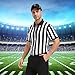 ComfyKit Men's Referee Costume Kit,Referee Shirt Stripe Umpire Jersey,Hat,Stainless Steel Whistle with Lanyard,Penalty Flag for Football Soccer Sports and Halloween Cosplay Outfits