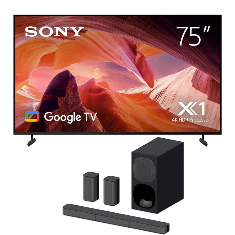 SonyBRAVIA 75 inch 4K UHD Smart TV, Google TV, KD-75X80L (2023) - Bundle with Sony HT-S400 2.1ch Soundbar, Wireless Subwoofer, Dolby Digital, 330W