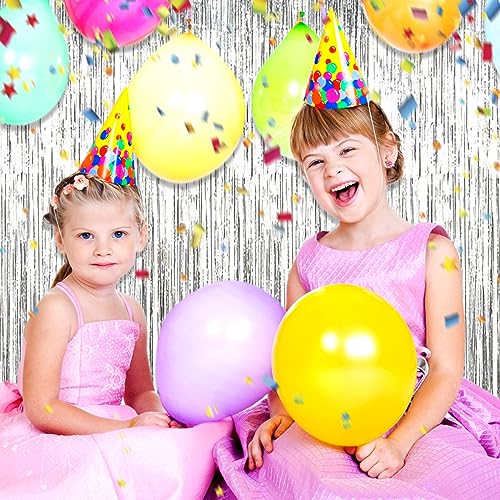 Image of 6 Pack Silver Foil Fringe Curtain Backdrop, 3.28Ft x 8.2Ft Metallic Tinsel Foil Fringe Streamer Curtains for Photo Booth, Christmas Day, Thanksgiving, Wedding, New Year Party Decorations