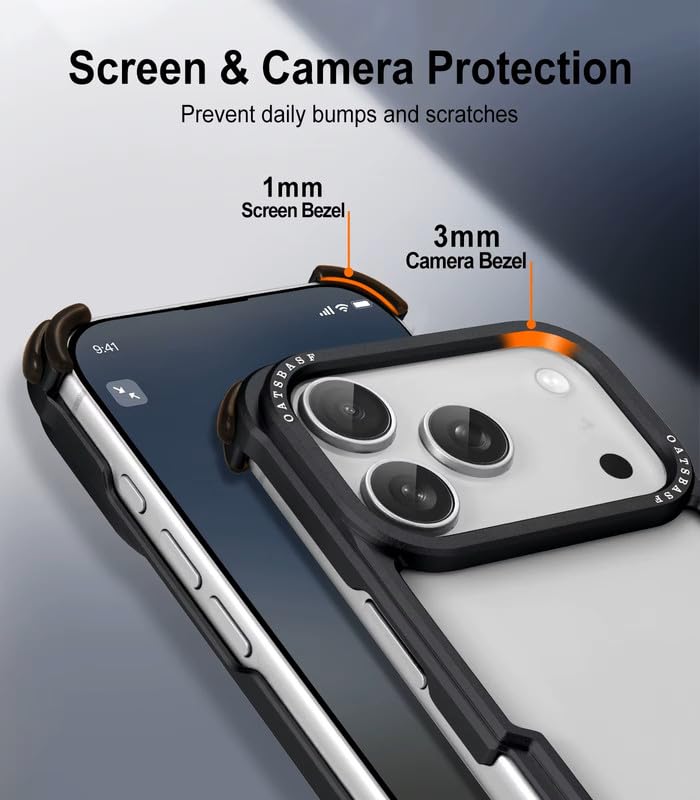Image of Aluminum Frame Metal Bumper Compatible with iPhone 17 Pro Max | Simple Shield Air Cushion Shockproof | Edge Protection, Minimalist Slim - Black