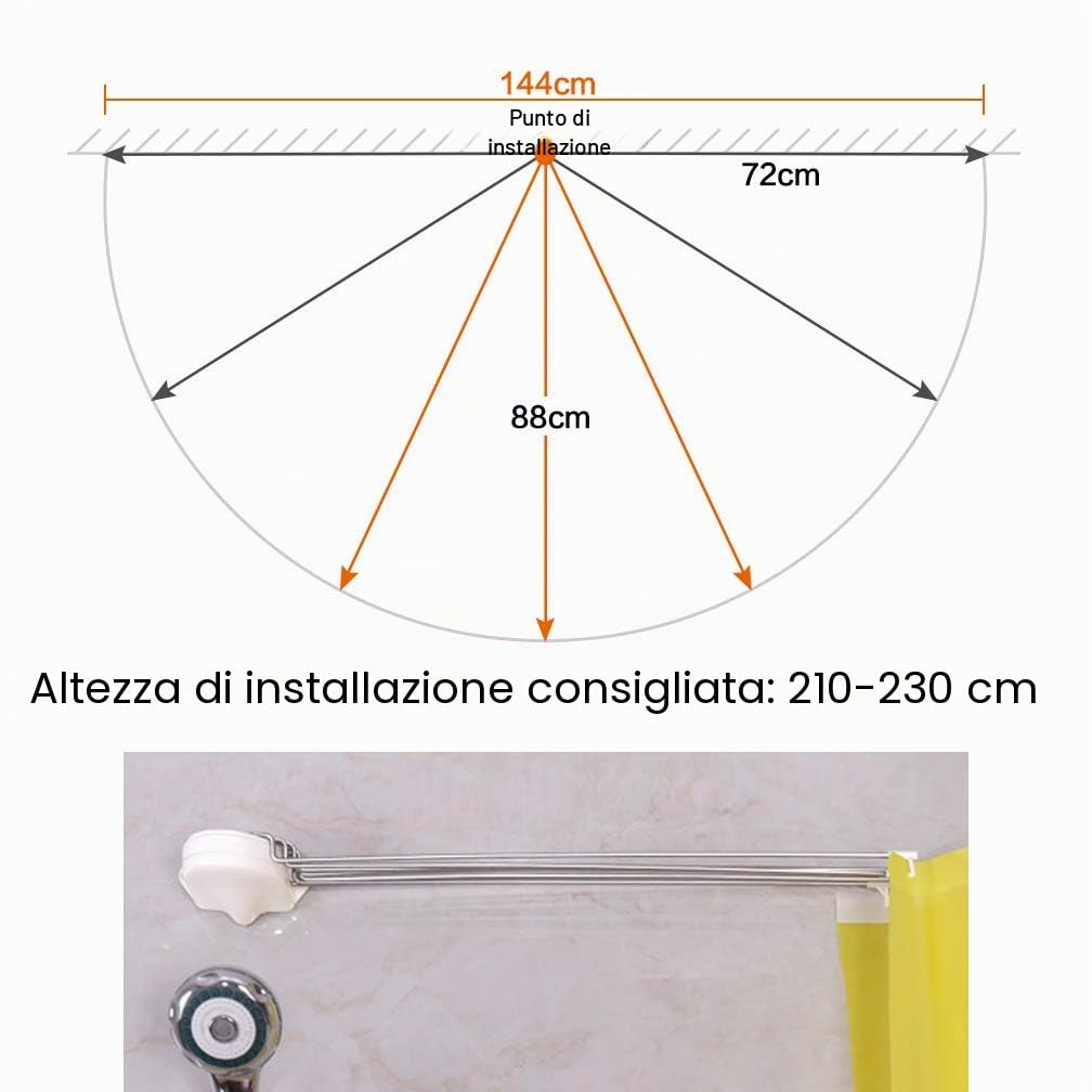 Hershii Asta per Doccia Curva a Parete Asta di Sospensione per Doccia Pieghevole in Acciaio inox Barra Portaoggetti per Bagno