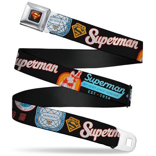 DC Comics Belt, Seatbelt Buckle, Superman Icons and Text Collage