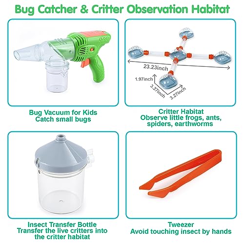 Bug Catcher Kit for Kids, Outdoor Explorer Toys for Kids Ages 4-6 6-8, Bug Vacuum Catcher Gun, Critter Keeper Habitat, Live Insect Terrarium Kit, Observation Cup, Tweezers, Gift for 4 5 6 7 8+ Boys - Image 4