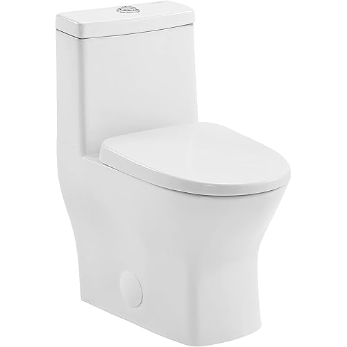 Swiss Madison SM-1T257 Sublime II Compact 24" Length One Piece Toilet Dual Flush 1.1/1.6 GPF with Side Holes, Glossy White