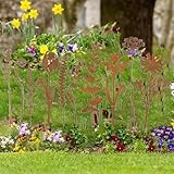 Niceminiwall Rustikale Gartenstecker aus Eisen, 10 Stück, Vintage-Metall-Blumen, Rasen-Ornamente, 30,5 x 10,2 cm, wetterbeständig, für den Außenbereich, für Rasen, Wege und Topfpflanzen (10