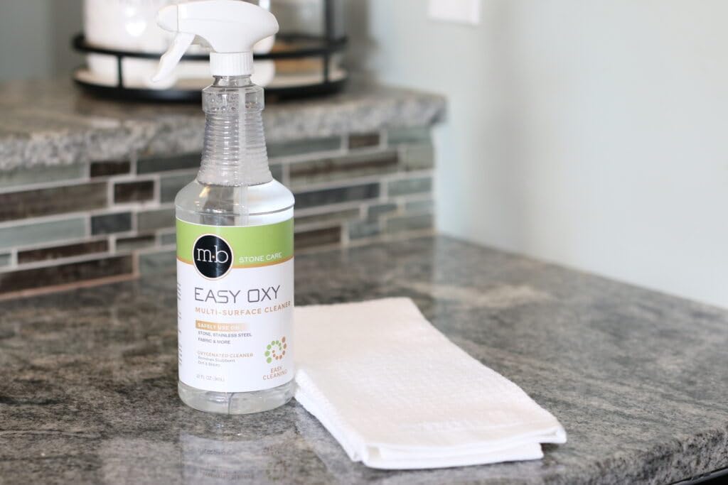 Easy Oxy Marble & Granite Cleaner - Multi-Purpose Cleaner For Natural Stone - 32 oz - Premium Microfiber Cloth- Bundle - 2 Items
