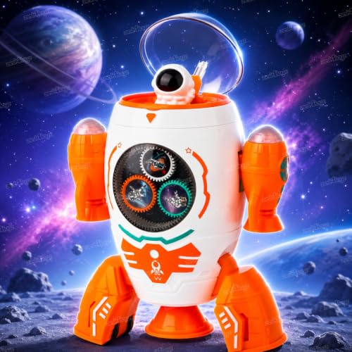 Image of Zest 4 Toyz Musical Toy for Kids Space Rocket Dancing Robot | Lights & Music | Amazing Sound | Moving Gears | 360 Degree Rotation Toys for Kids Boys Girls Children - Orange