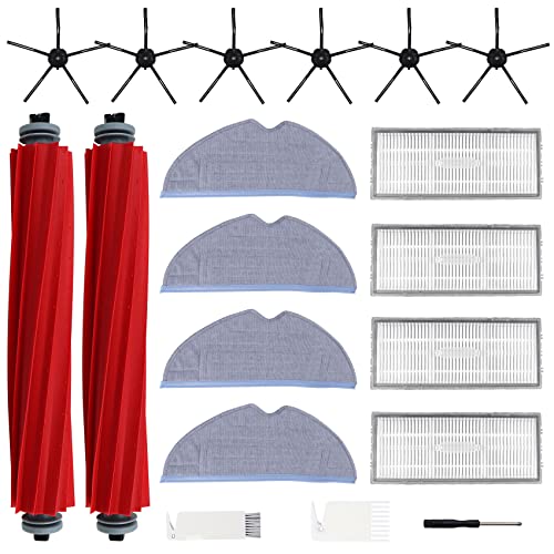 Foinwer Ersatz Zubehör für xiaomi roborock S7 T7S T7Plus Roboter Staubsauger,2*Hauptbürste,6*Seitenbürsten,4*Filter,4*Mopptüchern,2*Bürstenreinigungswerkzeug,1*Schraubendreher Cover