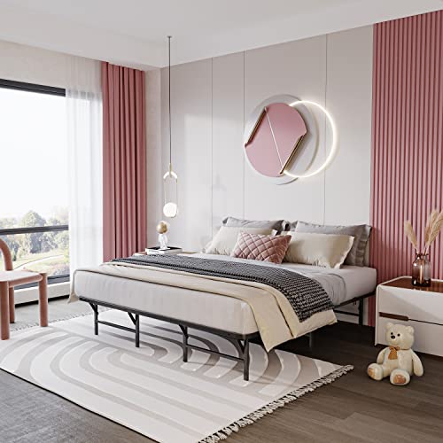 Ziyoo Queen Size Folding Bed Frames 16" High Metal Slats 2500 Pounds Support For Mattress, No Box Spring Needed, Quick Assembly, Noise Free-Black #TOP1