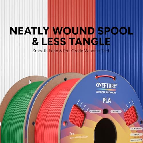 Image of OVERTURE 2KG Bundle High Speed PLA Filament 1.75mm, Neatly Wound 3D Printer Filament 2 Pack 1kg Spool (2.2lbs) Rapid PLA, Fit Most FDM 3D Printers (Red+Green)