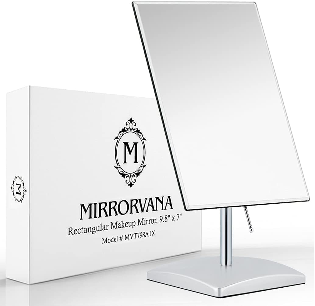 Mirrorvana Large Table Mirror – Desktop Mirror for Bathroom – Portable Makeup Mirror – 18 x 25 cm (Silver)