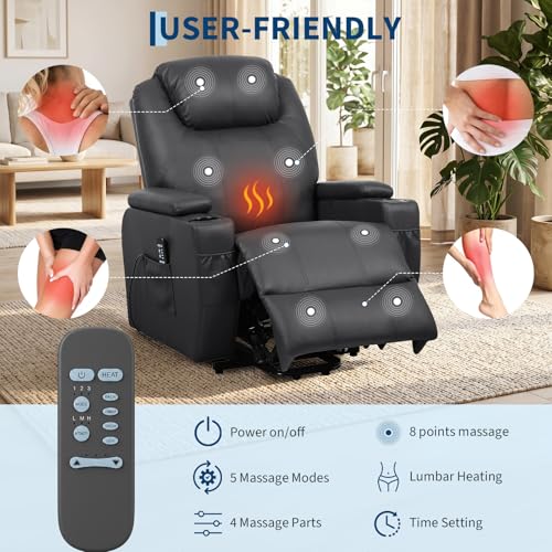 Image of Garvee Power Recliner Chair, Lift Chair with 8-Point Vibration and Heat, Full Body Massage, Armrest Storage, Dual Cup Holders, Silent PU Leather, FSC TUV Certifie, Power Lift Recliner for Bedroom