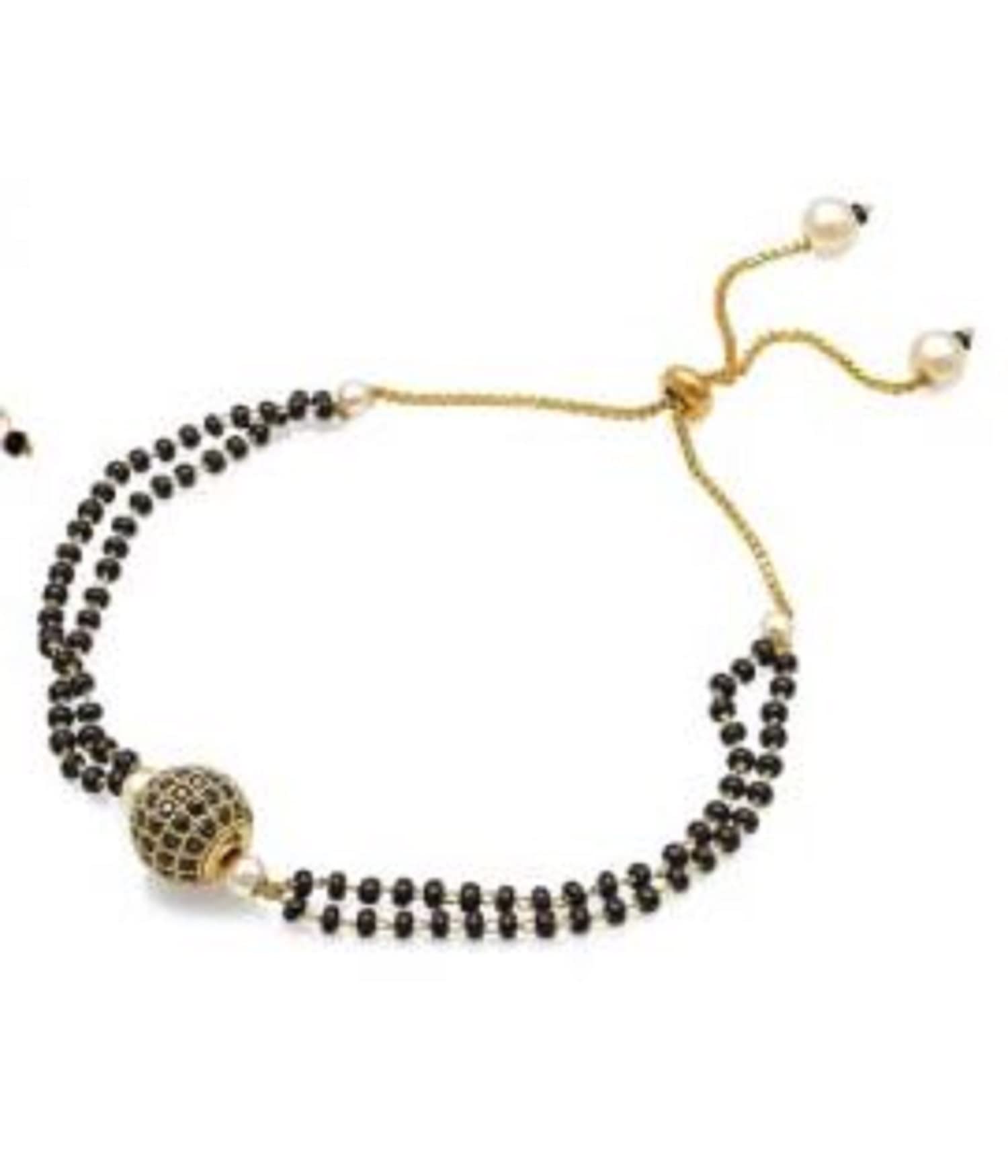 Tanishka Art Non-precious Metal & Gold Plated American Diamond Bracelet Hand Mangalsutra for Women (Black) (B085TCBJH7) Amazon Price History, Amazon Price Tracker