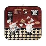 Chef Dish Drying Mat For Kitchen Counter, Italian Wine Red Fat Chef Microfiber Drying Mat, Washable Absorbent Kitchen Countertop Dish Mat Drain Mat 16×18 Inch