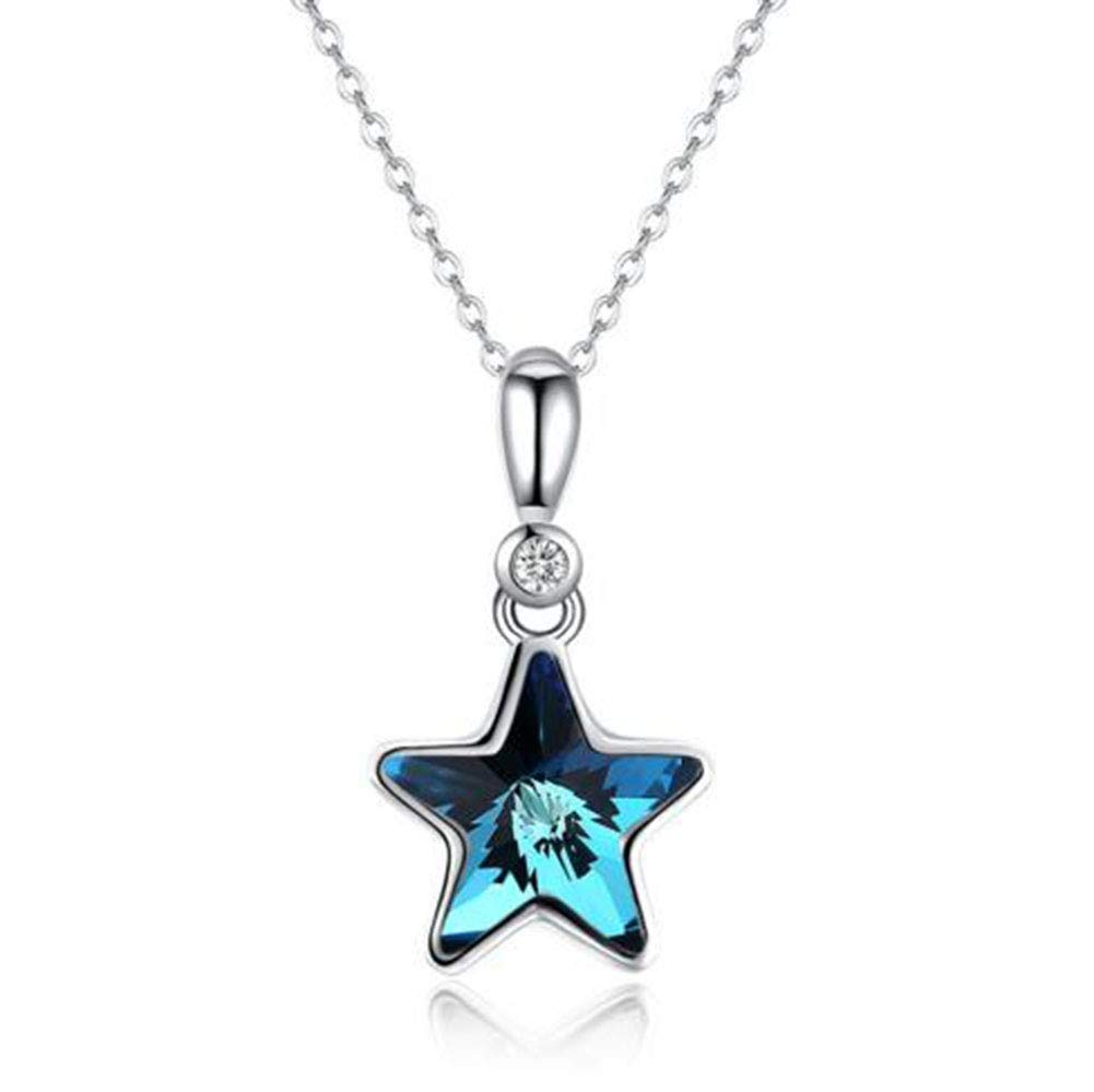 Collar de plata de ley 925 con colgante de pentagrama y estrella azul