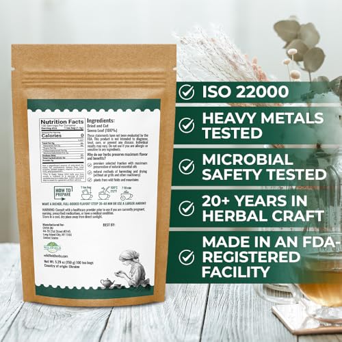 Image of 100 Bags Senna Leaf Senna Leaves Tea Herbal Tea (Senna Alexandrina) - 100 Count 1.5g Bags Hoja De Sen Hojas De Sen Para Te