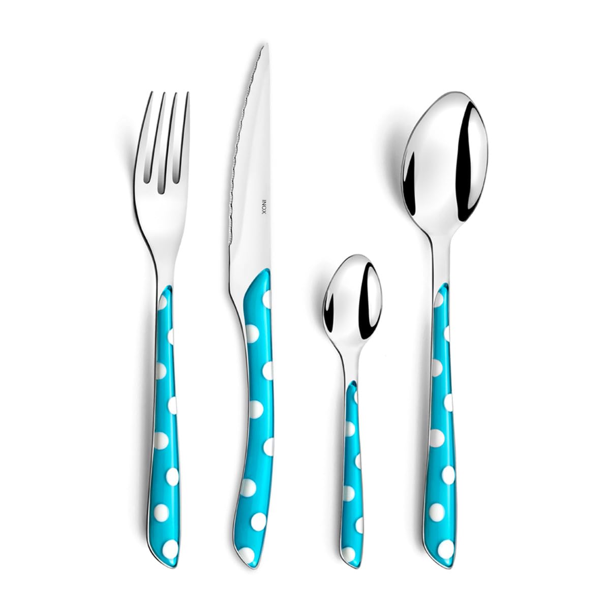 Amefa2234AAMBA1B60 ECLAT Polka Dot 16-Piece Cutlery Set, stainless steel, turquoise blue, Ménagère 16 couverts pour 4 personnes