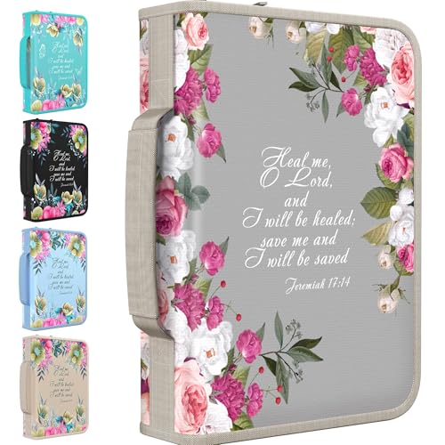DEHITE Funda para la Biblia para mujer de tela con cremallera y diseño floral