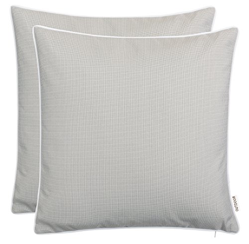 Brandsseller Set di 2 Cuscini da Esterno 45x45 cm – Cuscini Decorativi con Elegante Bordino a Contrasto – Idrorepellenti e Antimacchia per Giardino, Balcone, Terrazza e Divano – Grigio Chiaro