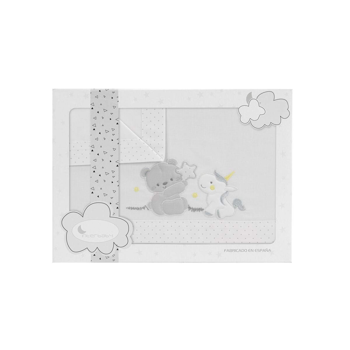 Sábanas Cuna Oso Unicornio Blanco Gris