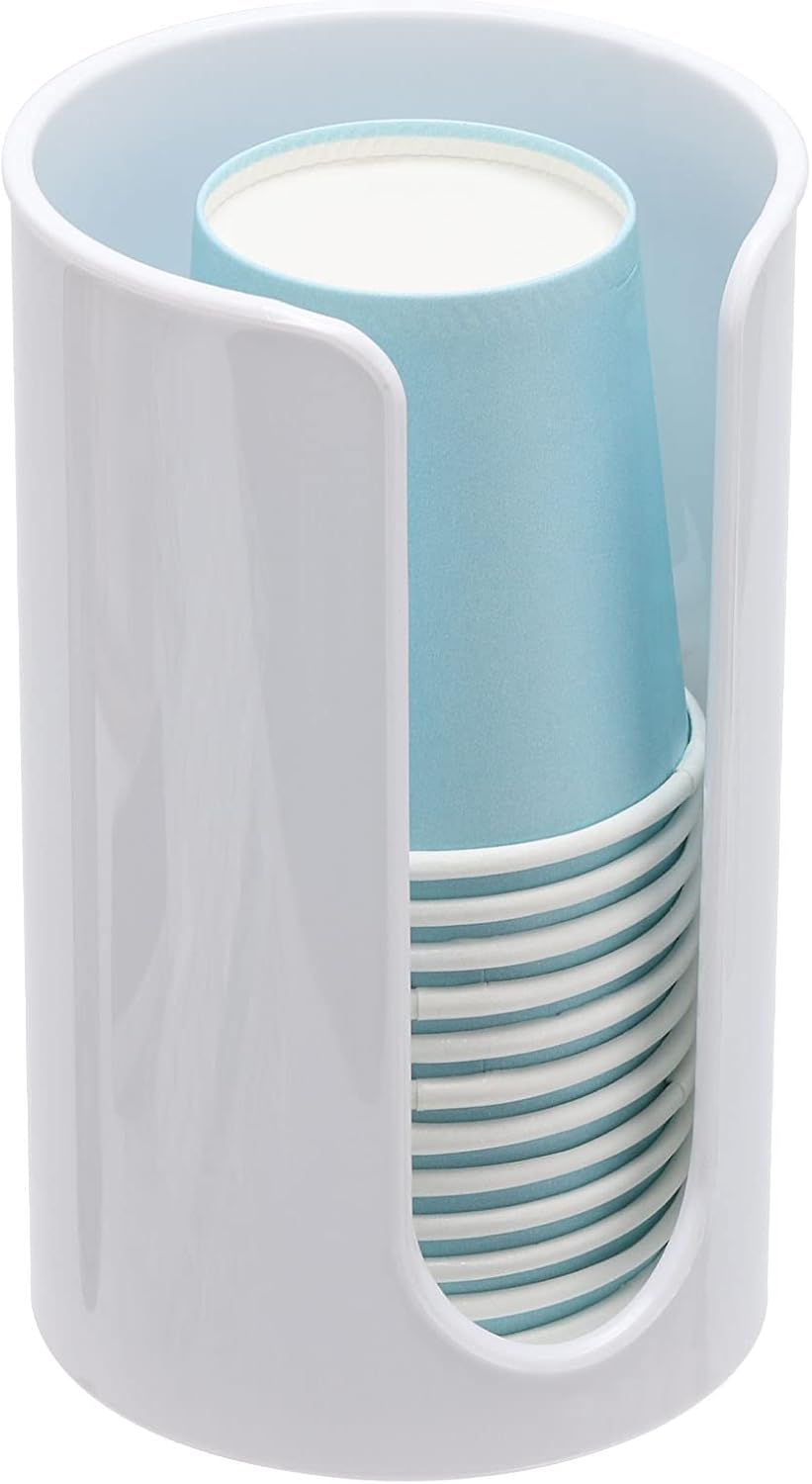 Plastic Paper Cup Holder - Small Disposable Cup Dispenser Mouthwash Cup Holder for Bathroom Countertop, White
