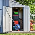 YOPTO 4×7 FT Outdoor Metal Storage Shed,Heavy-Duty Lean to Storage Shed with Lockable Door and Reinforced Beams,All Weather Waterproof Storage House W/2 Air Vents,for Backyard,Patio,Lawn,White