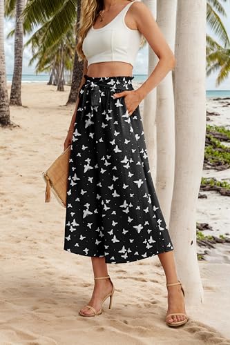 Image of IWOLLENCE Women Flowy Loose Wide Leg Pant Summer Beach Casual Trousers high Waist Adjustable Knot Business Work Casual Pants