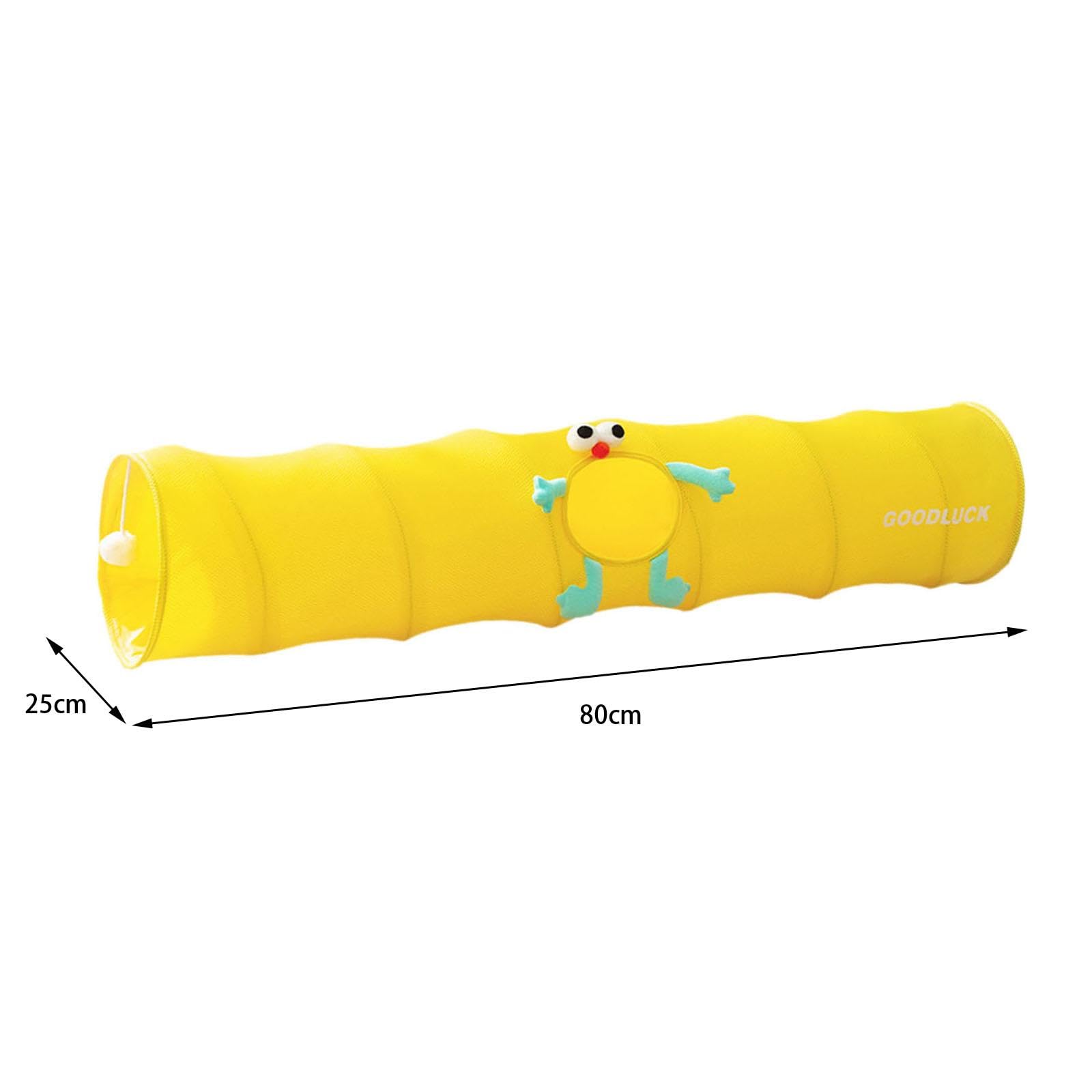 Tunnel pour Chat Tunnel de Jeu Animaux Jouet Chaton Interactif avec Boule Suspendue Conçu en Tissu Pliable Respirant Idéal pour Lapins Chiots Hamsters, Jaune S