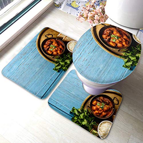 XHYYY - Juego de alfombras de baño antideslizantes con diseño de pollo Tikka Masala picante y curry