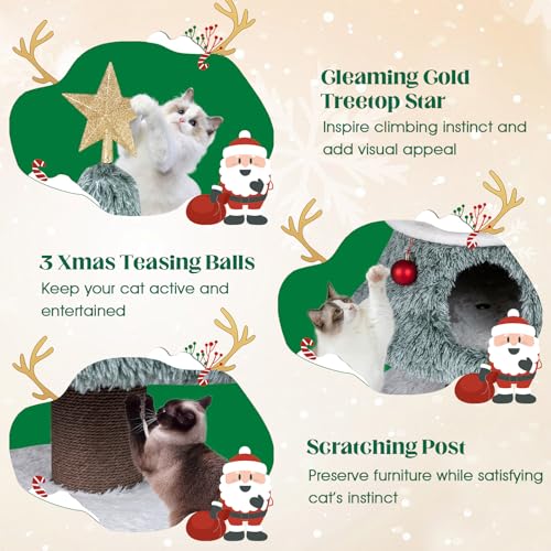 PETSITE árbol de gato navideño 48.5 pulgadas con post de rascado y 2 condos miniatura 7