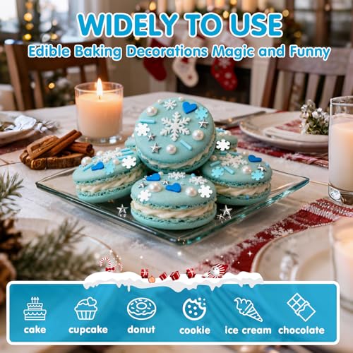 Image of Edible Winter Sprinkles for Cake Decorating,Frozen Blue Heart White Snowflake Silver Star Pearl Jimmies Mix,Confetti Sprinkles 130g /4.58oz,Snowflakes Sugar Pearls for Decorations Baking,Cake Ice Cream Cookies Cupcake Topper Chocolate,Birthday Holiday Children Party Sprinkle