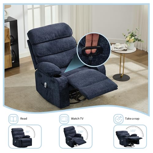 Image of 360 Swivel Rocking Recliner Chair, Upholstered Linen Glider Nursery Chair with Side Pockets, Comfortable Lazy Recliner Single Sofa for Living Room & Small Spaces,Blue