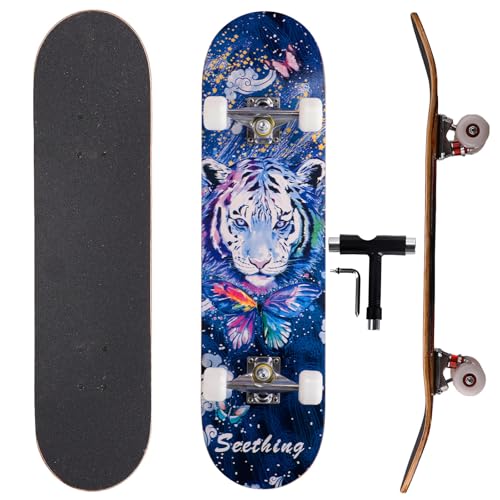 Image of Cartoon Professional Double Kick Skateboard, 31 inch Maple Deck, ABEC-9 Bearings, 95A PU Wheels