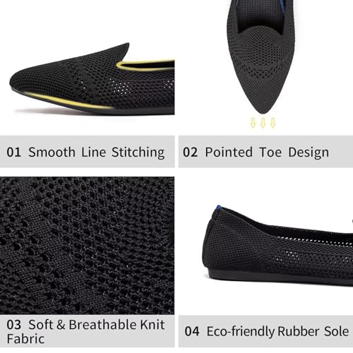 Image of Frank Mully Women's Casual Loafer Flats Slip On Loafer Shoes Comfortable Knit Flat Shoes Classics Pointy Toe Loafer Flats,for Work,Travel