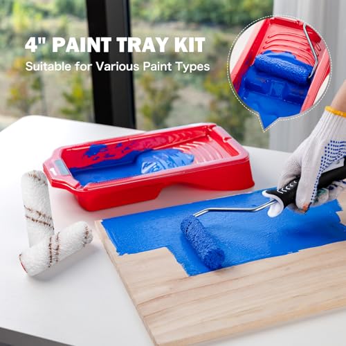 Mister Rui Paint Roller Kit-13 Piece, 4-Inch Microfiber Paint Rollers with Ergonomic Handle, Small Roller Paint Brush, Paint Tray with 3 Liners, Perfect for House Painting, Trim, and Touch-Ups - Image 8