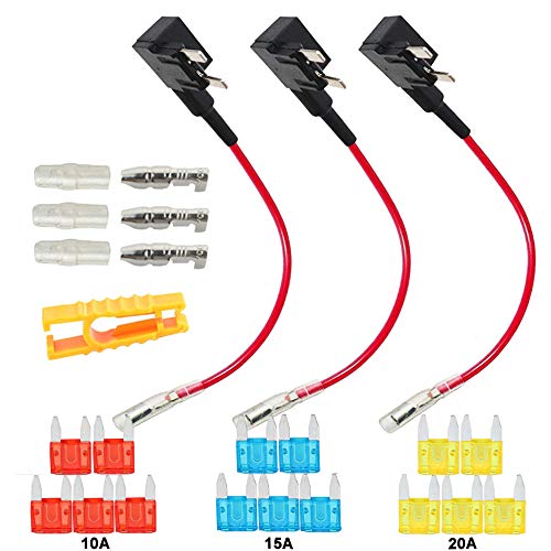 FULARR 3Pcs Premium ACS Add-A-Circuit Fuse Tap, Piggy Back Blade Fuse Holder Kit with Wire Harness, Free Mini Blade Fuses X 15Pcs, Fuse Puller X 1Pcs –– 12V / 24V