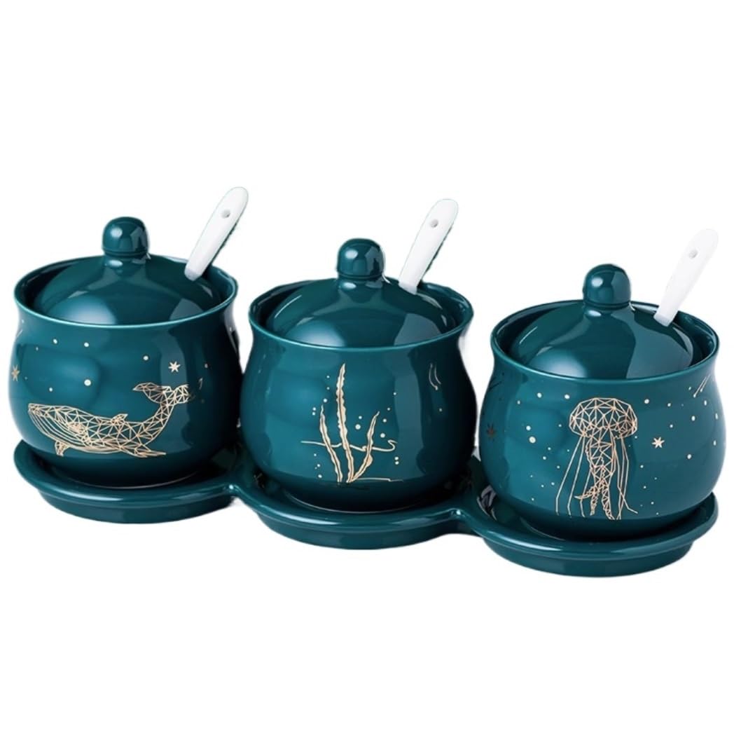 AZHKJKZH Seasoning Box Set Condiment Container Set Ceramic Sugar Bowl Kitchen Seasoning Box Spice Jar For Salt Spices Salt Sugar Jar(B)