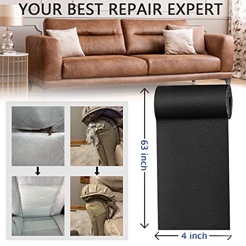 Image of YAFLC Leather Repair Patch for Furniture, 4 inch x 63 inch Self-Adhesive Kit, Vinyl Tape for Car Seat, Sofa, Jackets, Couches, Chair - Black