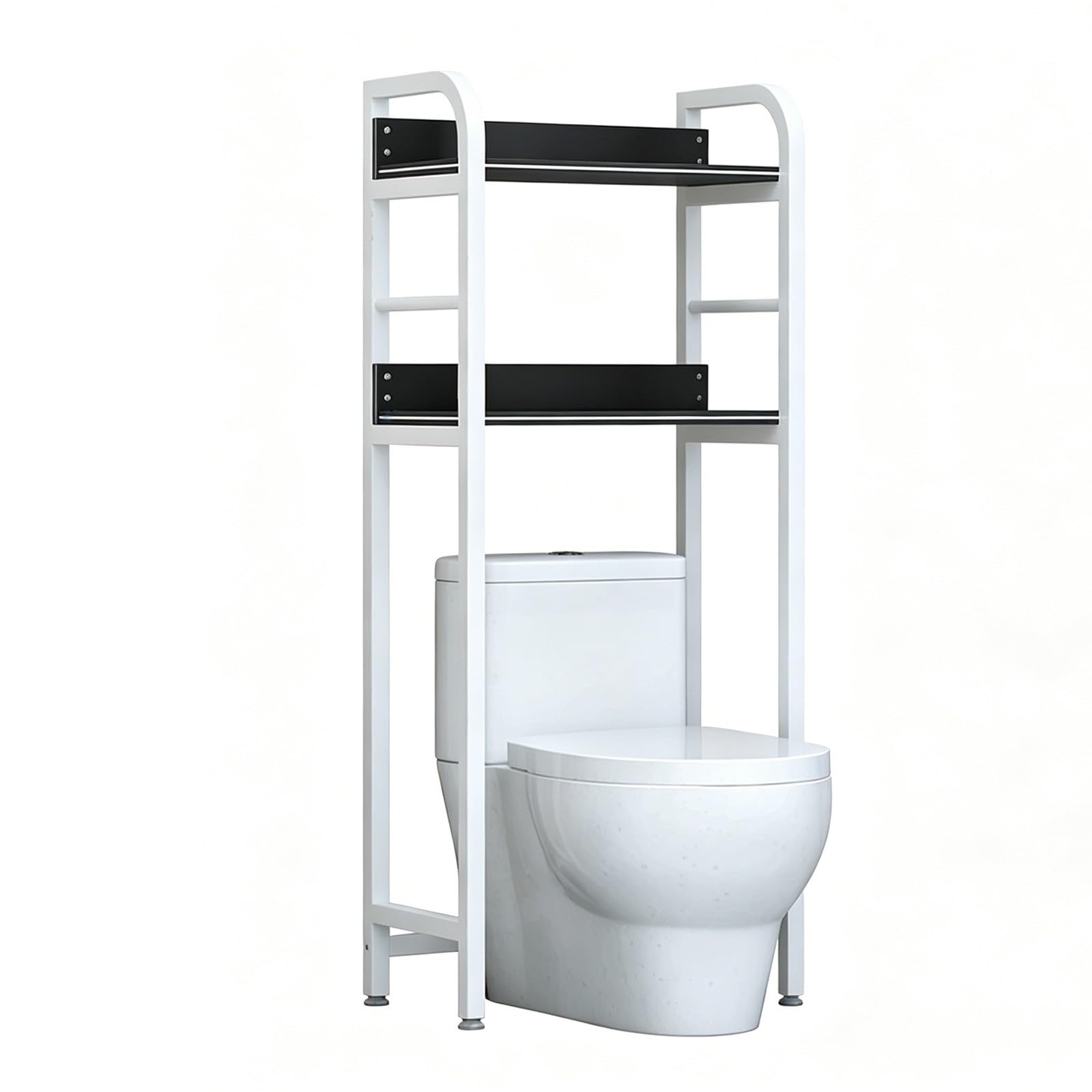 Freestanding Over Toilet Storage Shelf, No Drilling Bathroom Organizer, 2-Tier Metal Space Saver Rack, Adjustable Shelf for Small Space(2-tier,White+Black 19.7x11.4x55.1in)