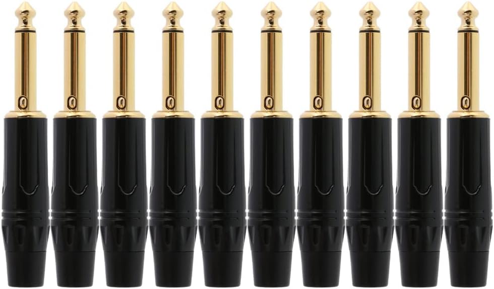 1/4" 6.35mm 2-Conductor Mono Straight Guitar Silent Plug Gold Plated Mono Audio Connector Guitar/Speaker Silent Plug (10PCS)
