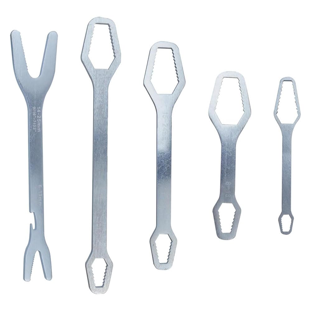 Universal Torx Wrench Set,Double-ended Self-tightening Universal Adjustable Wrench Tools,Adjustable Multi-function Torx Wrench for 3mm-24mm Nuts,Silver,5PCS,Silver