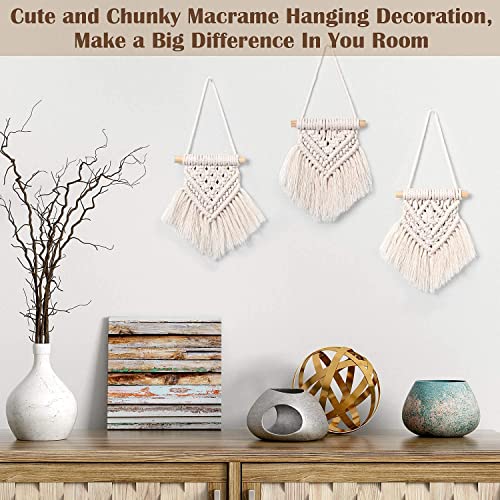 Image of Waterlily House -02 Pcs Macrame Woven Wall Hanging Small Decor Boho Chic Bohemian Home Geometric Art Decor - Beautiful Apartment Dorm Room Decoration,(Size - 20 x 33cm). (Wall Hanging, Pattern - B)