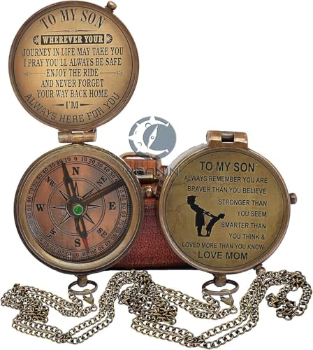 Personalized Son Gifts Compass with Leather Case Mom to Son Gifts – to My Son Love Mom – Mother to Son Gifts - Son Graduation Gifts, Son Birthday Gifts, Son Wedding Gifts