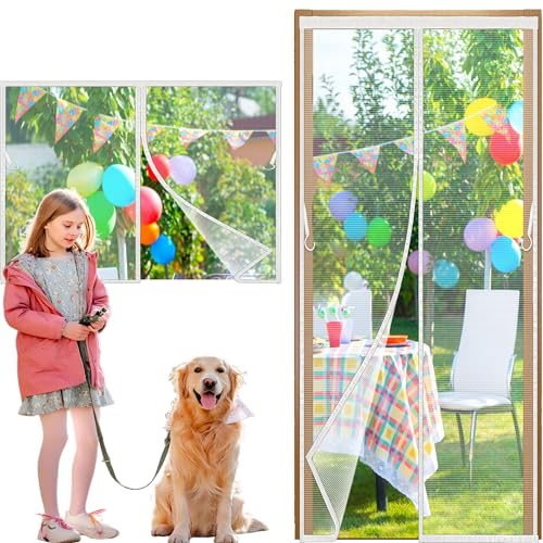 Moustiquaire Porte 180x150cm Fenetre Aimantée Magnetique, Rideaux Anti Mouches pour Porte,Rideaux Toile Insect Ecran,Moustiquaire Baie Vitree Coulissante,Magnétique Moustique Sans Perçage Blanc