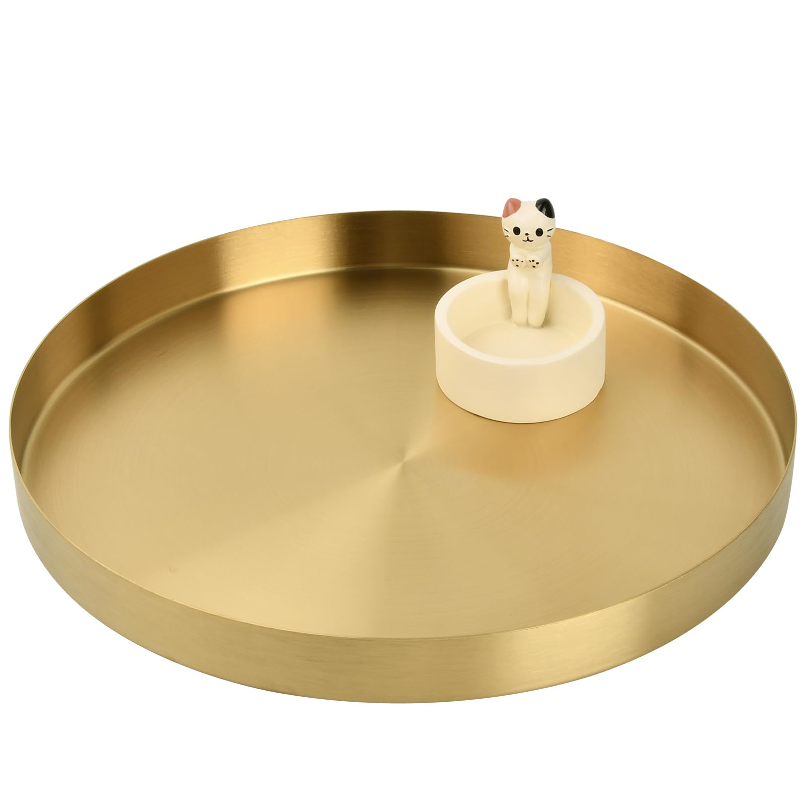 volumoon Vassoio Oro, Vassoio Decorativo Rotondo Oro, Vassoio da Portata Metallo, per Gioielli, Trucco, Articoli da Toeletta, Stoviglie da Cucina(Ø 30cm, Dorato)