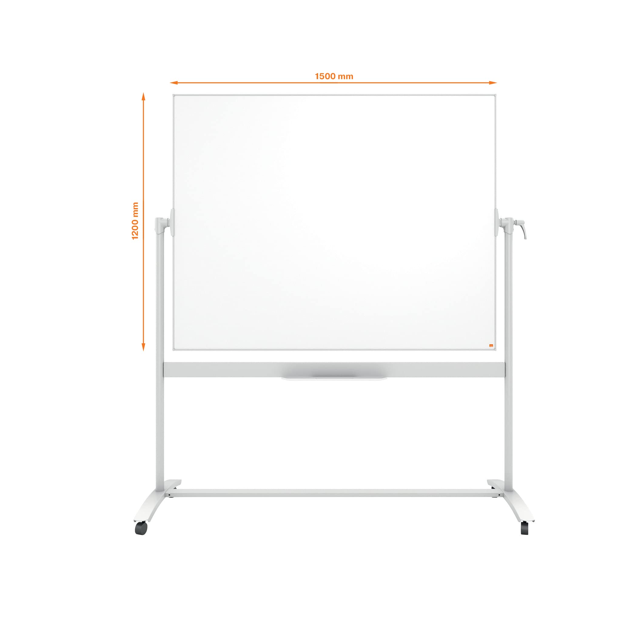 Nobo Mobiles Whiteboard aus Emaille, trocken abwischbar, magnetisch, mit horizontalem Drehpunkt (von oben nach unten schwenkbar), auf Rollen, mit Stifthalter, Magneten und Marker, weiß, 1901035