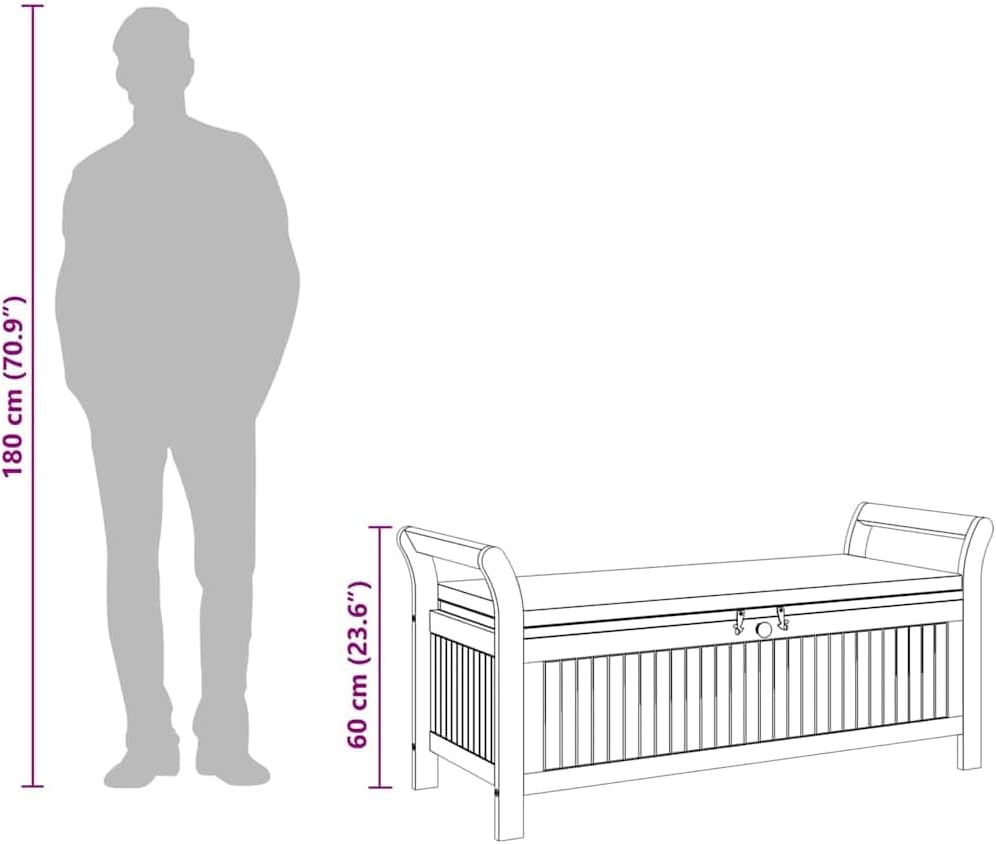 vidaXL Garden Storage Bench Wood with Dark Grey Cushion